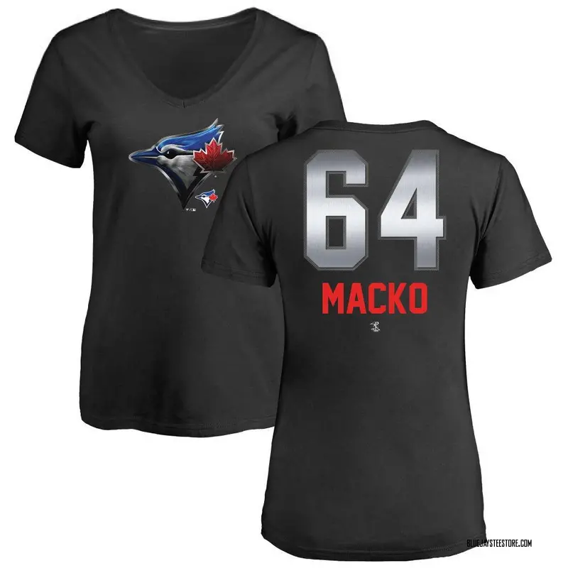 Women's Adam Macko Toronto Blue Jays Midnight Mascot V-Neck T-Shirt - Black