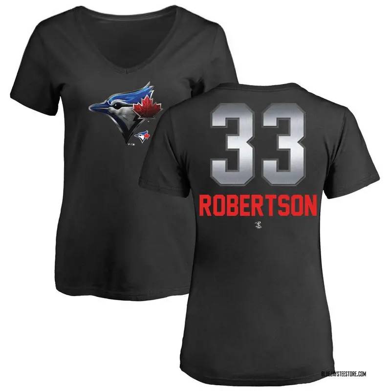 Women's Nick Robertson Toronto Blue Jays Midnight Mascot V-Neck T-Shirt - Black