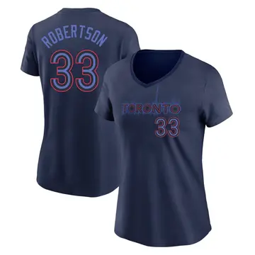 Women's Nick Robertson Toronto Blue Jays Navy 2024 City Connect Name & Number V-Neck T-Shirt