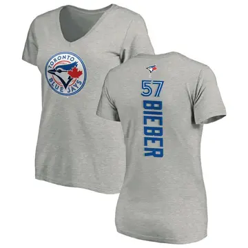Women's Shane Bieber Toronto Blue Jays Backer Slim Fit T-Shirt - Ash
