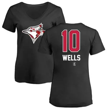 Women's Vernon Wells Toronto Blue Jays Name and Number Banner Wave V-Neck T-Shirt - Black