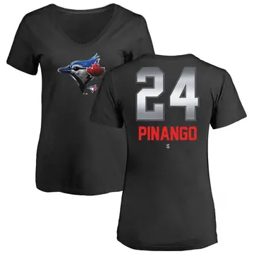 Women's Yohendrick Pinango Toronto Blue Jays Midnight Mascot V-Neck T-Shirt - Black